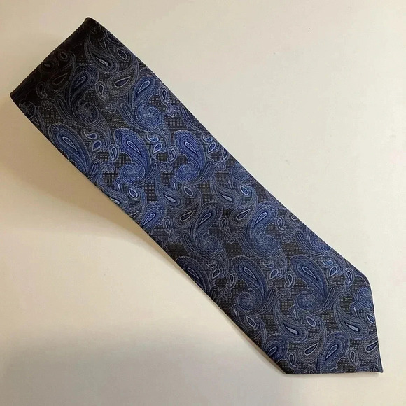 PERRY ELLIS Brown & Blue Paisley Woven Silk Tie - Picture 2 of 11